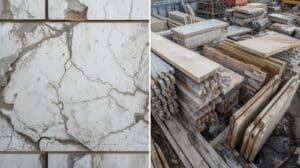 GRC panels with visible surface cracking or delamination on a building exterior