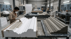 GRC mold fabrication process at Al Jilani GRC manufacturing facility in Sharjah