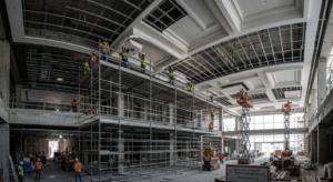 GRG ceiling installation in progress Dubai - suspension frame and panel fixing