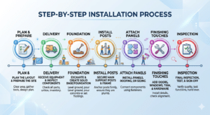 all seven installation steps with a small icon for each stage