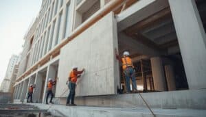 GRC facade cladding panel installation on a Dubai commercial building - Al Jilani GRC services