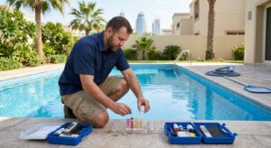 Fiberglass pool maintenance and water testing service Dubai