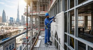 GRG panel installation technician Dubai project site