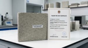 Non-combustible GRC cladding sample tested for UAE Fire and Life Safety Code compliance