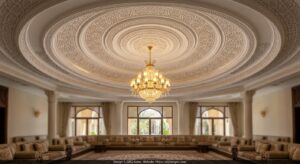GRG dome in a villa majlis, a classic false ceiling design for Abu Dhabi and Dubai homes