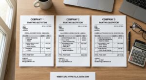 Three painting quotes compared side by side to judge painting contractor prices in Dubai